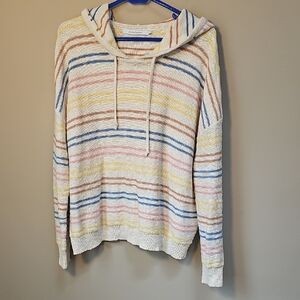 Stitches & Stripes Cream Yellow Striped Cotton Sweater Beachy Drop Shoulder